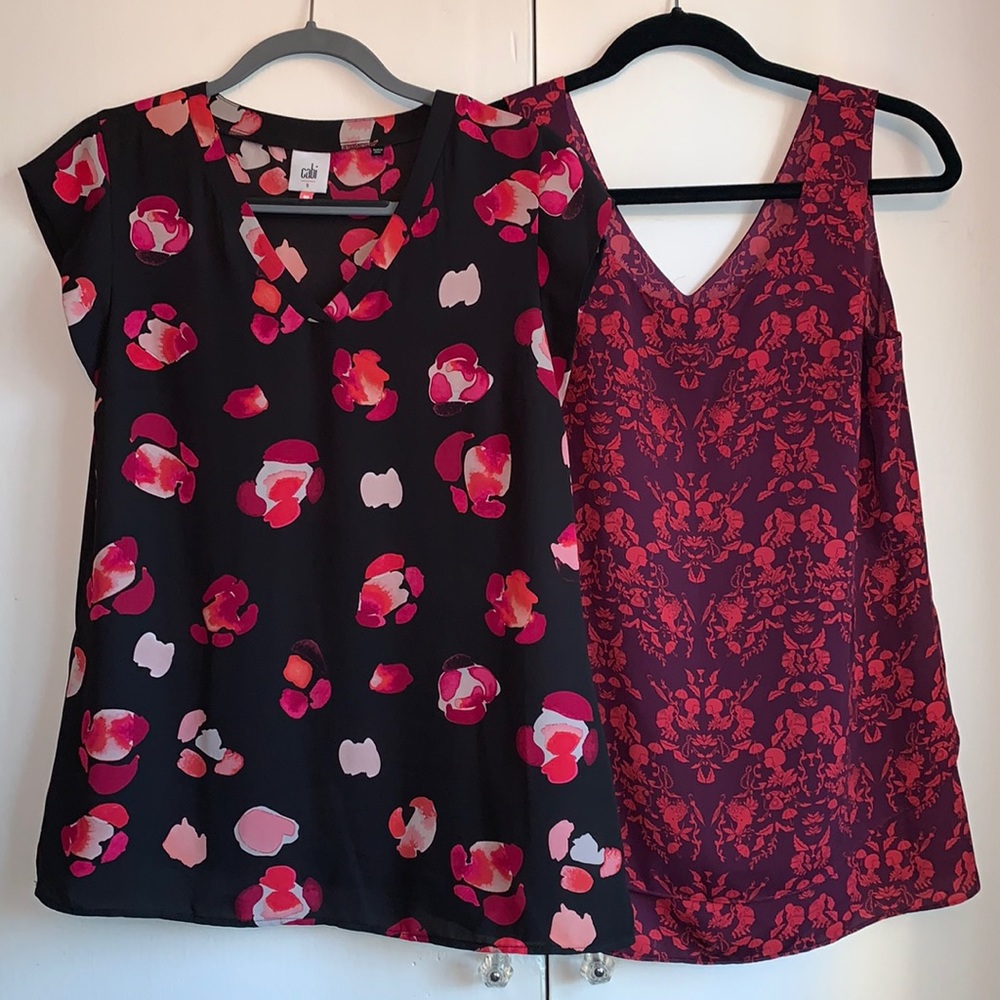 Lot of 2 Cabi blouses Cameo Print Blouse style 3258 and Petal Blouse style 5523